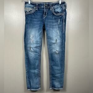 Rock Revival Women’s Brielle Skinny Mid Rise Denim Blue Jeans Size 31